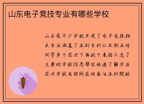 山东电子竞技专业有哪些学校